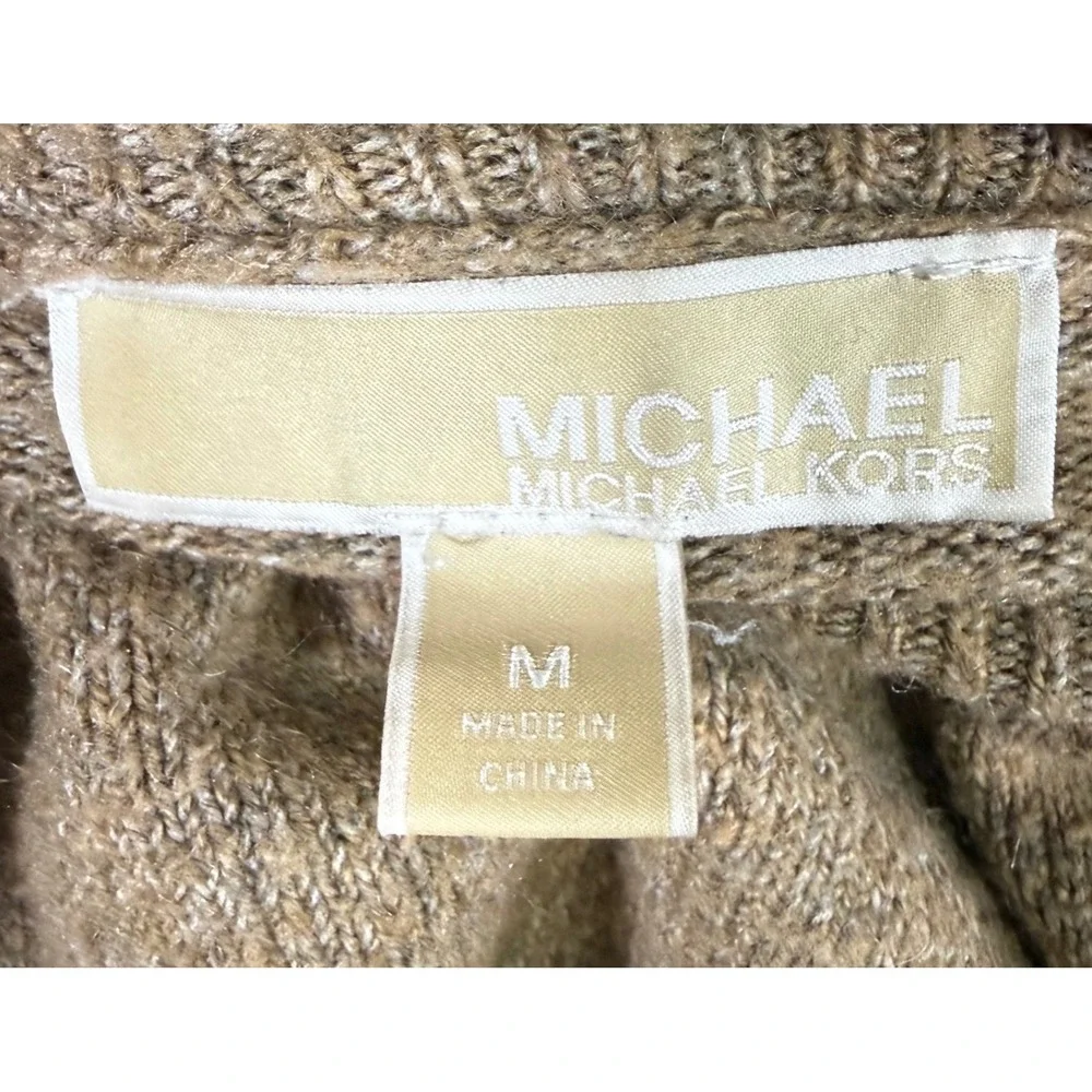 Michael Kors Turtleneck Sweater Womens Medium Camel Brown Ribbed Button Cuff MK